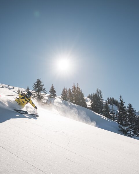 A man is skiing in the fresh powder snow in Fieberbrunn  | © Bergbahnen Fieberbrunn 
